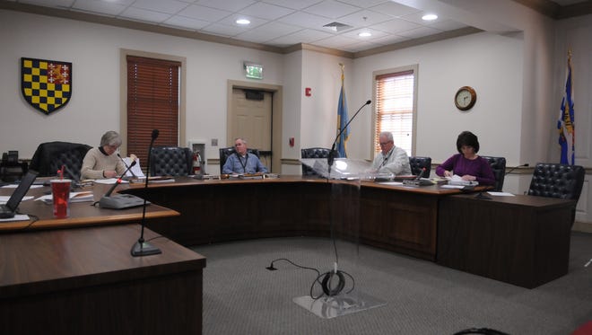 The Lewes City Council held a budget workshop March 16 to hammer out a few more options to reduce the remaining $35,000 deficit before approving the FY 2018 budget on March 20. Pictured are Treasurer Bonnie Osler, Deputy Mayor Fred Beaufort, City Manager Paul Eckrich and Finance Officer Ellen McCabe.